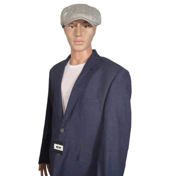 NWT ABBOUD PIN DOT COTTON BLEND NAVY BLAZER SZ XL